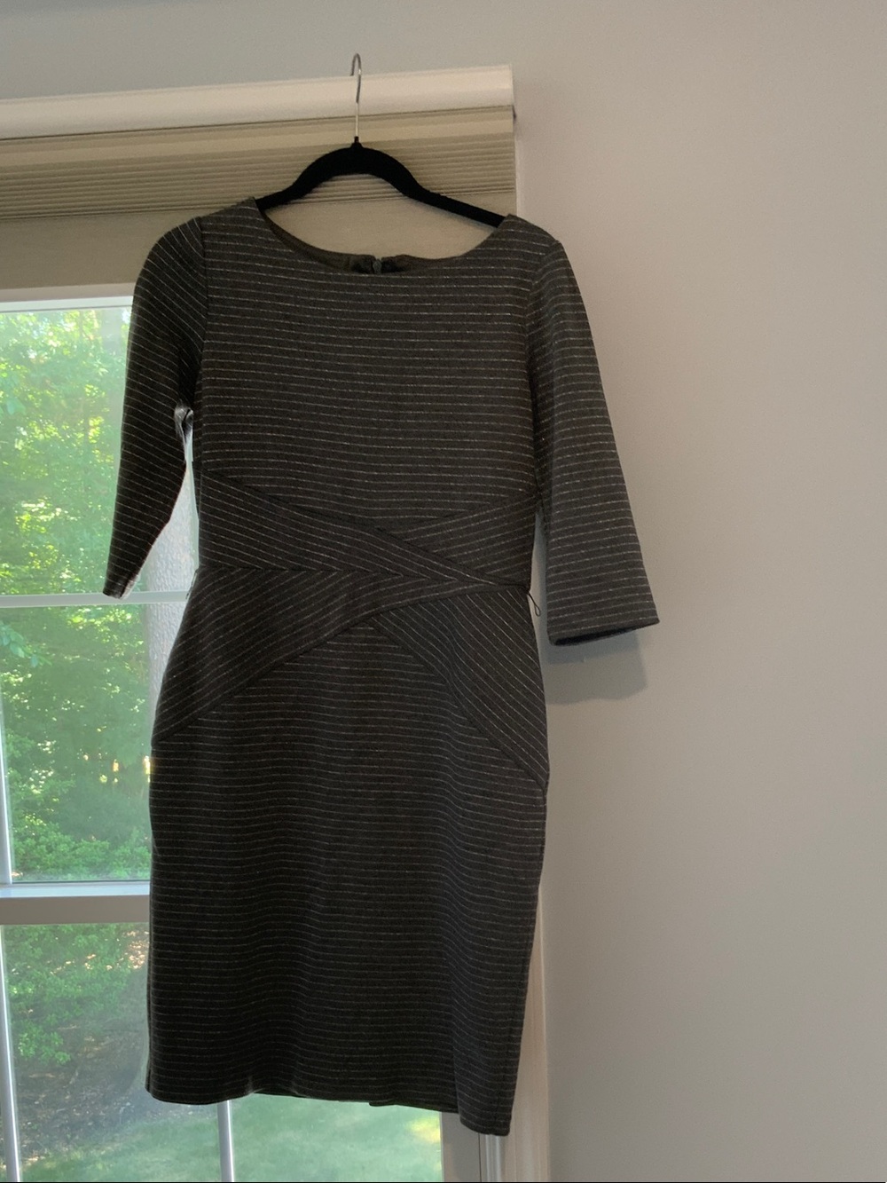 White House Black Market Gray Pinstripe 3/4-Sleeve Sheath Dress